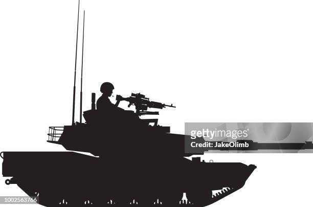 stockillustraties, clipart, cartoons en iconen met tank met gunner silhouet - army helmet