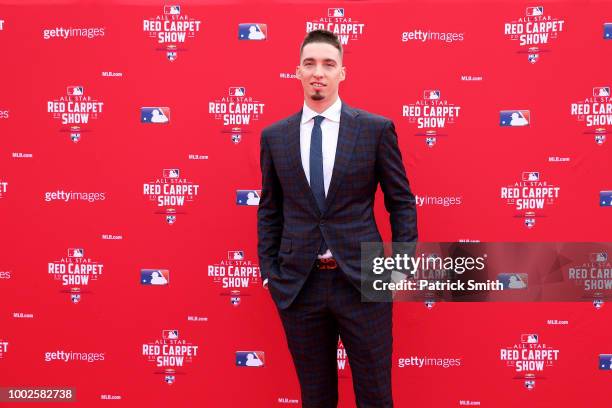 Blake Snell of the Tampa Bay Rays and the American League attends the 89th MLB All-Star Game, presented by MasterCard red carpet at Nationals Park on...