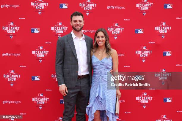 Mitch Haniger of the Seattle Mariners and the American League and guest attends the 89th MLB All-Star Game, presented by MasterCard red carpet at...