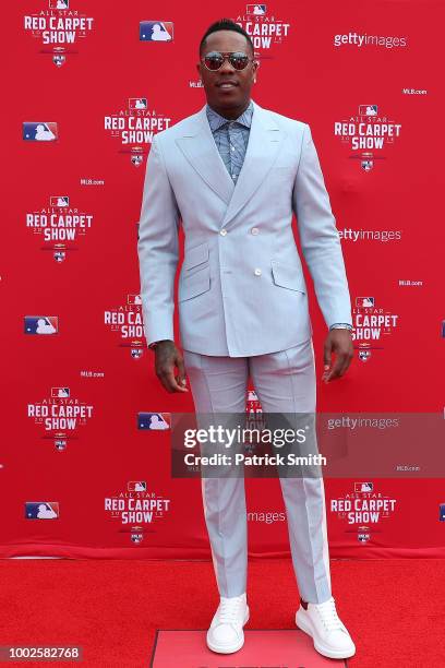 Aroldis Chapman of the New York Yankees and the American League attends the 89th MLB All-Star Game, presented by MasterCard red carpet at Nationals...
