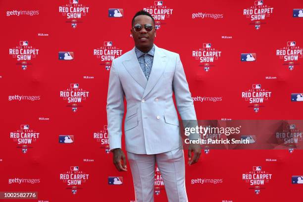Aroldis Chapman of the New York Yankees and the American League attends the 89th MLB All-Star Game, presented by MasterCard red carpet at Nationals...