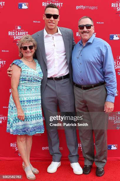 Aaron Judge of the New York Yankees and guests attend the 89th MLB All-Star Game, presented by MasterCard red carpet at Nationals Park on July 17,...