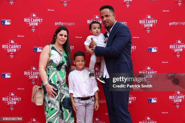 Jose Abreu of the Chicago White Sox and the American League and guests attend the 89th MLB All-Star Game, presented by MasterCard red carpet at...