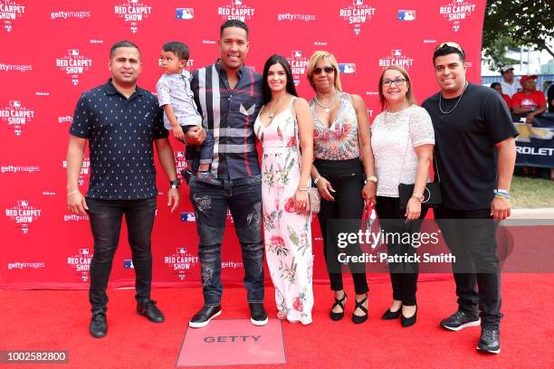 Salvador Perez of the Kansas City Royals and guests attend the 89th MLB All-Star Game, presented by MasterCard red carpet at Nationals Park on July...