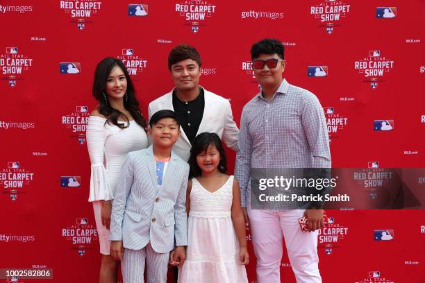 Shin-Soo Choo of the Texas Rangers and guests attend the 89th MLB All-Star Game, presented by MasterCard red carpet at Nationals Park on July 17,...