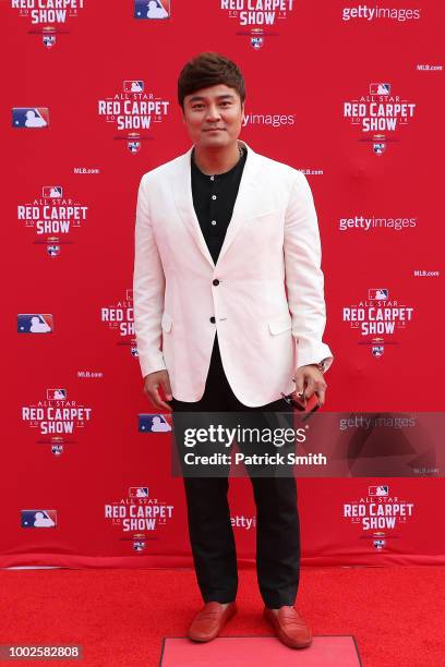 Shin-Soo Choo of the Texas Rangers attends the 89th MLB All-Star Game, presented by MasterCard red carpet at Nationals Park on July 17, 2018 in...