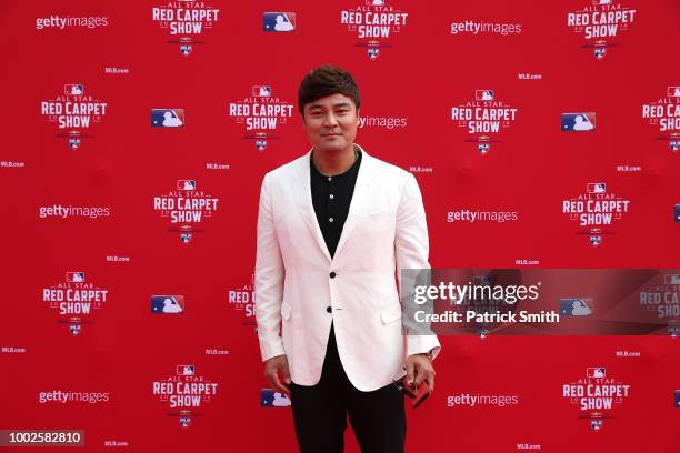 Shin-Soo Choo of the Texas Rangers attends the 89th MLB All-Star Game, presented by MasterCard red carpet at Nationals Park on July 17, 2018 in...