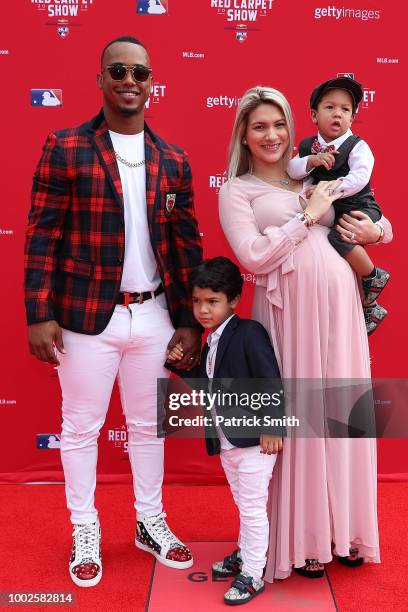 Jean Segura of the Seattle Mariners and the American League and guests attend the 89th MLB All-Star Game, presented by MasterCard red carpet at...