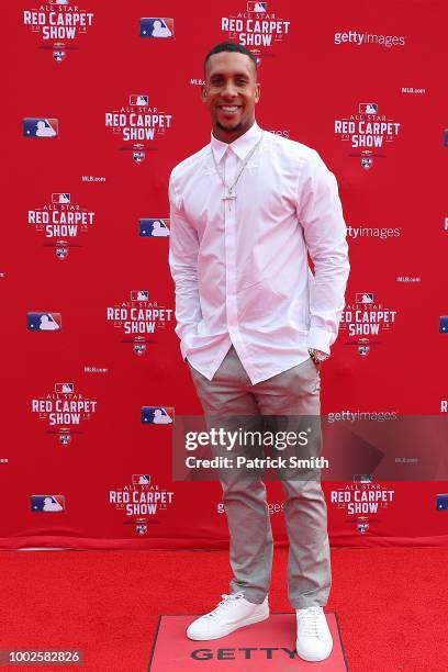 Michael Brantley of the Cleveland Indians and the American League attend the 89th MLB All-Star Game, presented by MasterCard red carpet at Nationals...