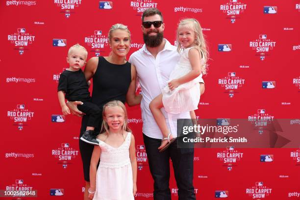 Corey Kluber of the Cleveland Indians and the American League and guests attend the 89th MLB All-Star Game, presented by MasterCard red carpet at...