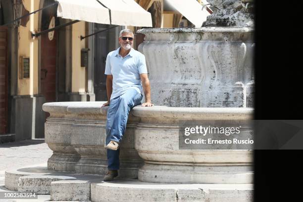 Actor/director George Clooney is seen on set filming 'Catch 22' on July 20, 2018 in Sutri, Viterbo, Italy.