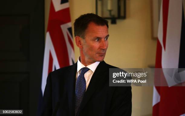 Foreign Secretary Jeremy Hunt holding a press conference during the annual UK-Australian ministerial consultations at the Royal Botanic Garden on...