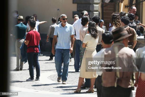 Actor/director George Clooney is seen on set filming 'Catch 22' on July 20, 2018 in Sutri, Viterbo, Italy.