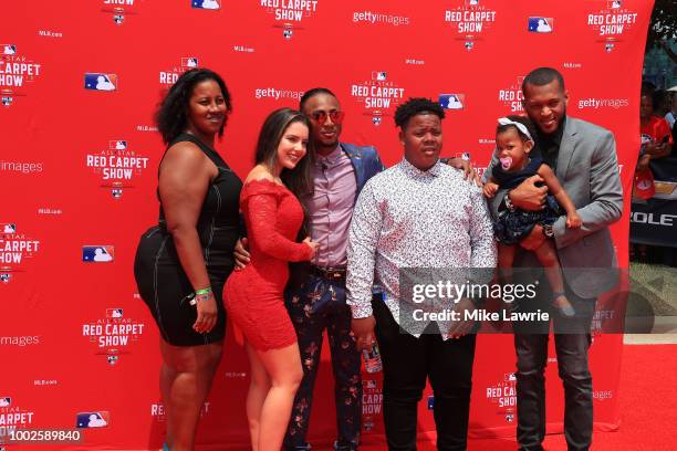 Ozzie Albies of the Atlanta Braves and the National League and guests attend the 89th MLB All-Star Game, presented by MasterCard red carpet at...