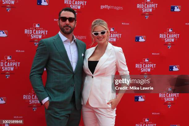 Justin Verlander of the Houston Astros and the American League and wife Kate Upton attend the 89th MLB All-Star Game, presented by MasterCard red...