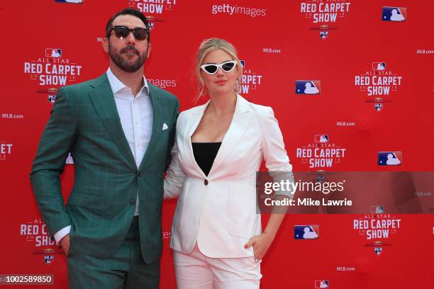 Justin Verlander of the Houston Astros and the American League and wife Kate Upton attend the 89th MLB All-Star Game, presented by MasterCard red...