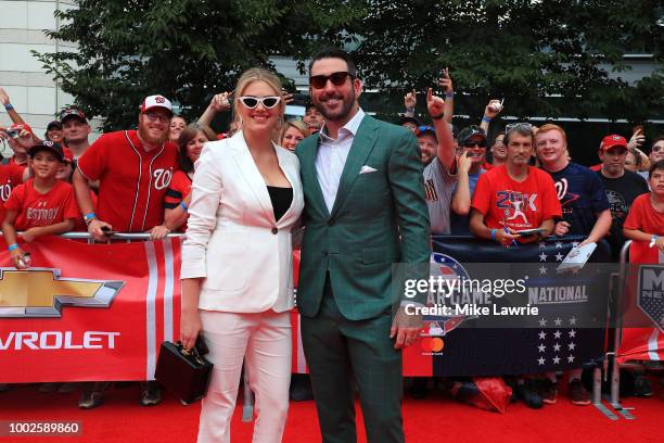 Justin Verlander of the Houston Astros and the American League and wife Kate Upton attend the 89th MLB All-Star Game, presented by MasterCard red...