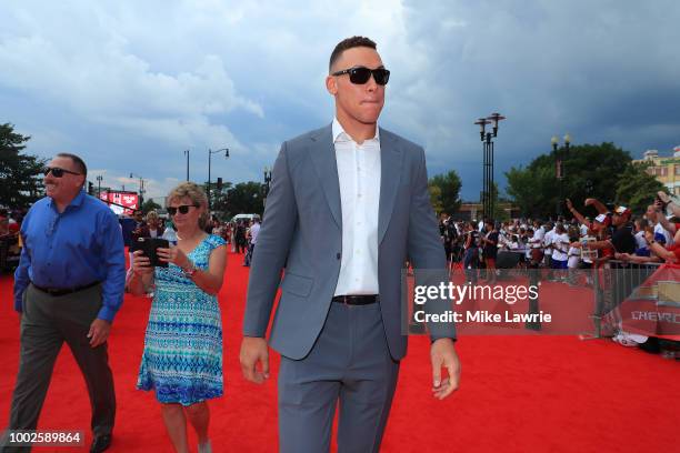 Aaron Judge of the New York Yankees and the American League attends the 89th MLB All-Star Game, presented by MasterCard red carpet at Nationals Park...
