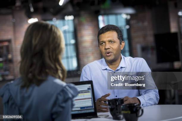 Guru Hariharan, chief executive officer of Boomerang Commerce Inc., speaks during a Bloomberg Technology Television interview in San Francisco,...