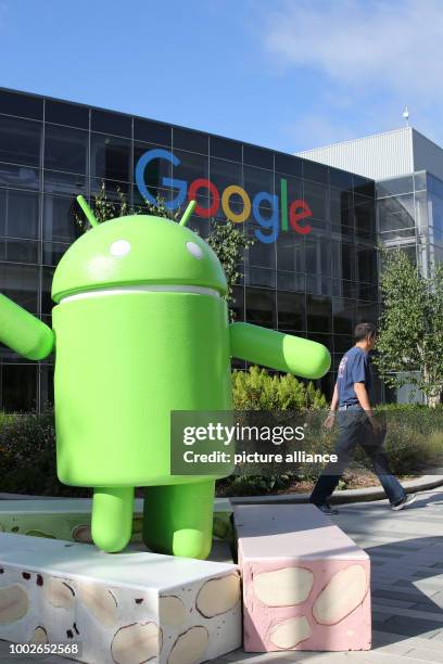 An oversized Android figure seen on Google's corporate campus in Mountain View, California, USA, 16 May 2017. The developer conference Google I/O...