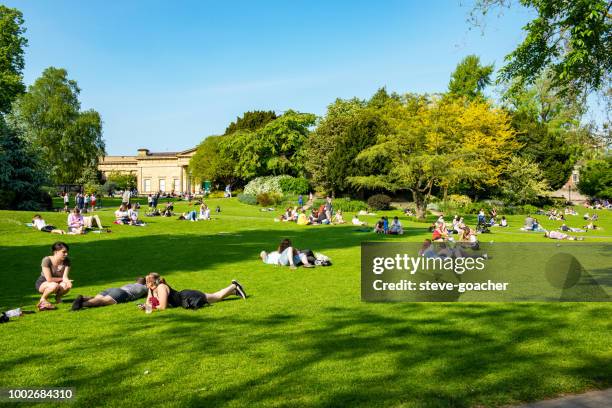 turisti e gente del posto che si rilassano in uno dei parchi di york, in inghilterra - york yorkshire foto e immagini stock