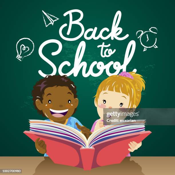 illustrations, cliparts, dessins animés et icônes de enfants retour à la lecture de l’école - back to school kids