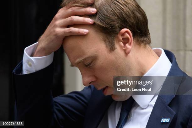 For West Suffolk and Secretary of State for Health and Social Care Matthew Hancock leaves Downing Street on July 18, 2018 in London, England. Prime...