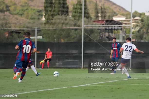 Emerson Hyndman of Bournemouth makes it 1-0 during the pre-season friendly between AFC Bournemouth and Levante at the La Manga Club Football Centre...