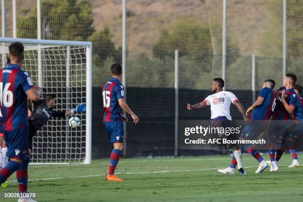 Jermain Defoe of Bournemouth makes it 2-0 during the pre-season friendly between AFC Bournemouth and Levante at the La Manga Club Football Centre on...