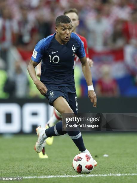 Kylian Mbappe of France during the 2018 FIFA World Cup Russia Final match between France and Croatia at the Luzhniki Stadium on July 15, 2018 in...