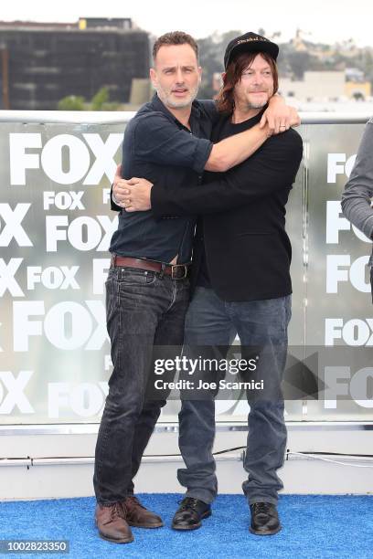 Andrew Lincoln and Norman Reedus attend the 'Walking Dead' photocall at Comic-Con International 2018 on July 20, 2018 in San Diego, California.