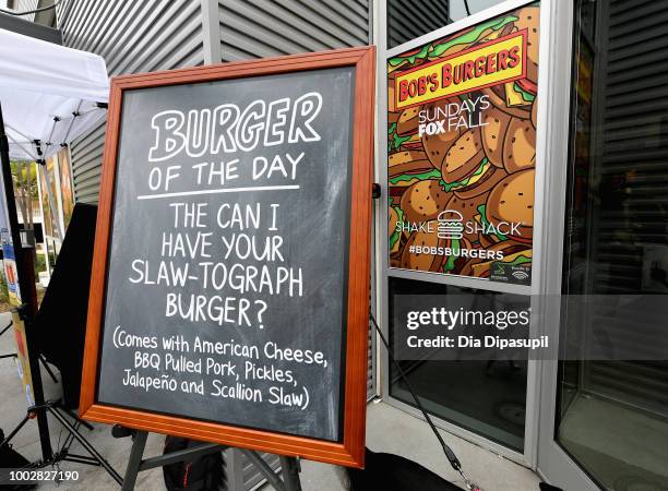 Signage is seen at the Bob's Burgers x Shake Shack Pop Up during Comic-Con International 2018 at Shake Shack on July 20, 2018 in San Diego,...