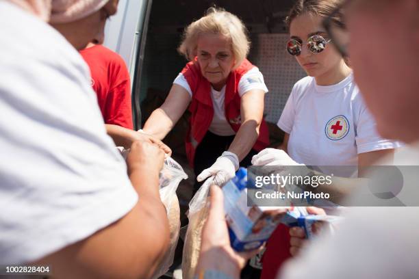 Red Cross gives food to refugees in Refugee camp in Velika Kladusa, BiH on July 20, 2018.