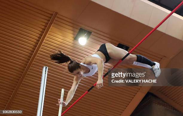 Greece's Katerina Stefanidi clears the bar as she competes in the women's pole vault event during the IAAF Diamond League athletics 'Herculis'...