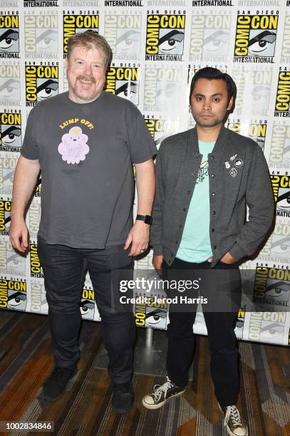 John DiMaggio and Adam Muto attend the 'Adventure Time' Press Line during Comic-Con International 2018 at Hilton Bayfront on July 20, 2018 in San...