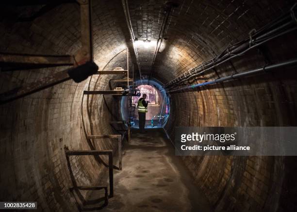 Holger Happel, employee of Berliner Unterwelten e.V. , standing in the former test tunnel of AEG in Berlin, Germany, 16 May 2017. Photo: Soeren...
