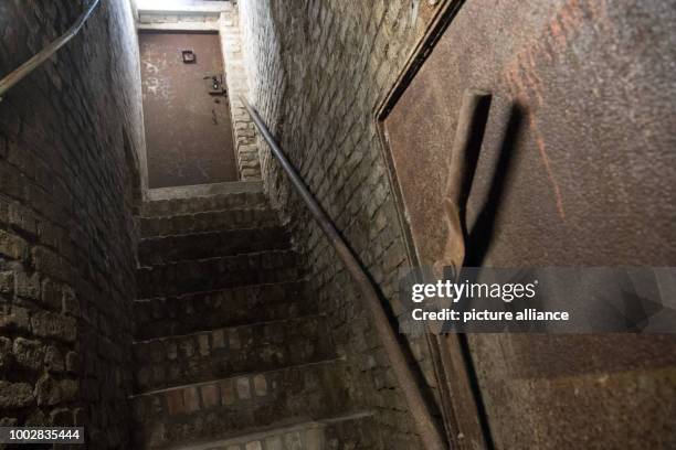 Stairwell with an iron door seen in the former test tunnel of AEG in Berlin, Germany, 16 May 2017. The tunnel was used as a bomb shelter during...