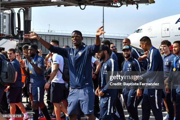 Antoine Griezmann, Samuel Umtiti, Paul Pogba, Nabil Fekir, Steven Nzonzi, Alphonse Areola, Benjamin Pavard and Corentin Tolisso of France during the...