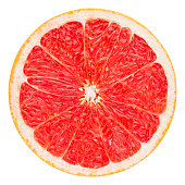 red grapefruit slice, clipping path, isolated on white background