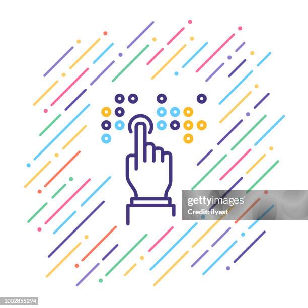 stockillustraties, clipart, cartoons en iconen met touchscreen lijn pictogram - interactief