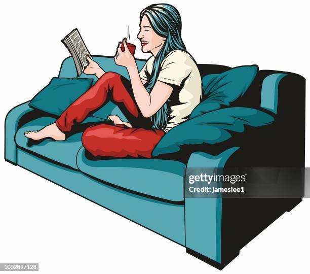 woman reading - sofa isolated stock illustrations