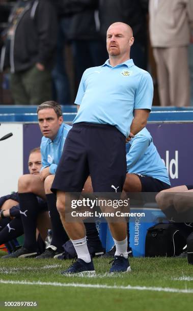 Sean Dyche manager of Burnley during the Pre-Season Friendly between Macclesfield Town and Burnley at Moss Rose on July 20, 2018 in Blackburn,...