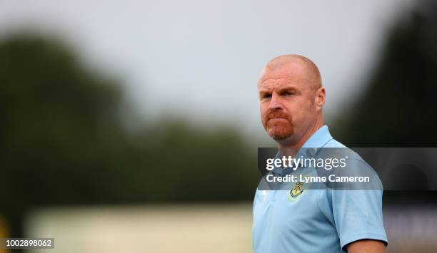 Sean Dyche manager of Burnley during the Pre-Season Friendly between Macclesfield Town and Burnley at Moss Rose on July 20, 2018 in Blackburn,...