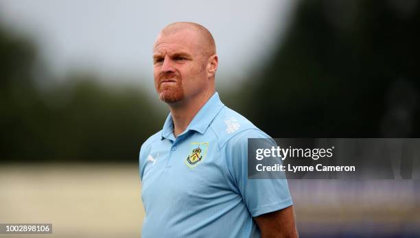 Sean Dyche manager of Burnley during the Pre-Season Friendly between Macclesfield Town and Burnley at Moss Rose on July 20, 2018 in Blackburn,...