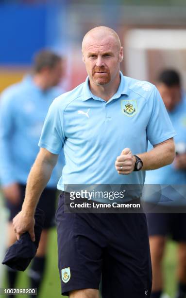 Sean Dyche manager of Burnley during the Pre-Season Friendly between Macclesfield Town and Burnley at Moss Rose on July 20, 2018 in Blackburn,...