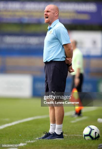 Sean Dyche manager of Burnley during the Pre-Season Friendly between Macclesfield Town and Burnley at Moss Rose on July 20, 2018 in Blackburn,...