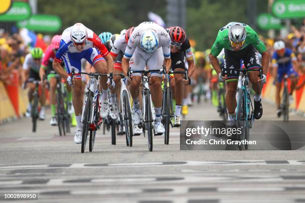 Arrival / Sprint / Peter Sagan of Slovakia and Team Bora Hansgrohe Green Sprint Jersey / Alexander Kristoff of Norway and UAE Team Emirates / Arnaud...