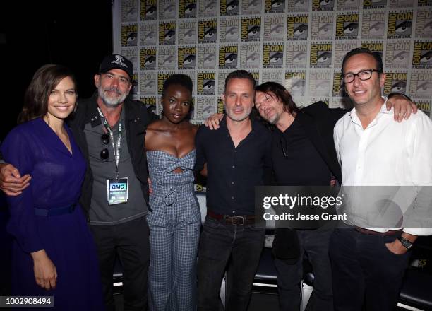 Lauren Cohan, Jeffrey Dean Morgan, Danai Gurira, Andrew Lincoln, Norman Reedus, and AMC's Charlie Collier attend 'The Walking Dead' panel with AMC...