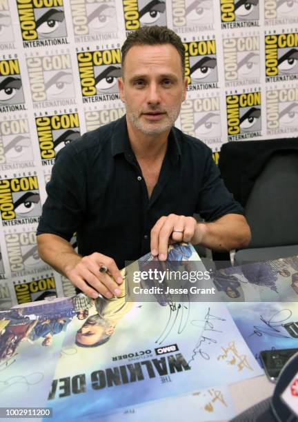 Andrew Lincoln attends 'The Walking Dead' autograph signing with AMC during during Comic-Con International 2018 at San Diego Convention Center on...