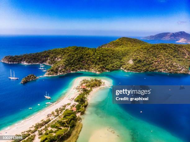 view of the blue lagoon, oludeniz, mugla, turkey - lagoon forest stock pictures, royalty-free photos & images